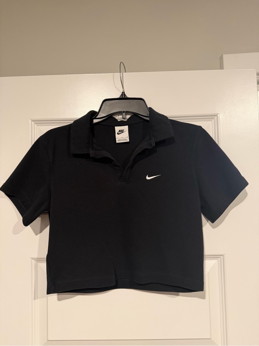 Nike Black Cropped Polo with Swoosh Size Large